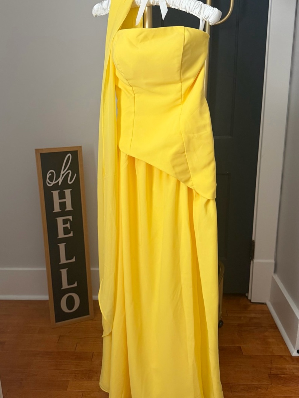 Yellow Strapless Evening Gown